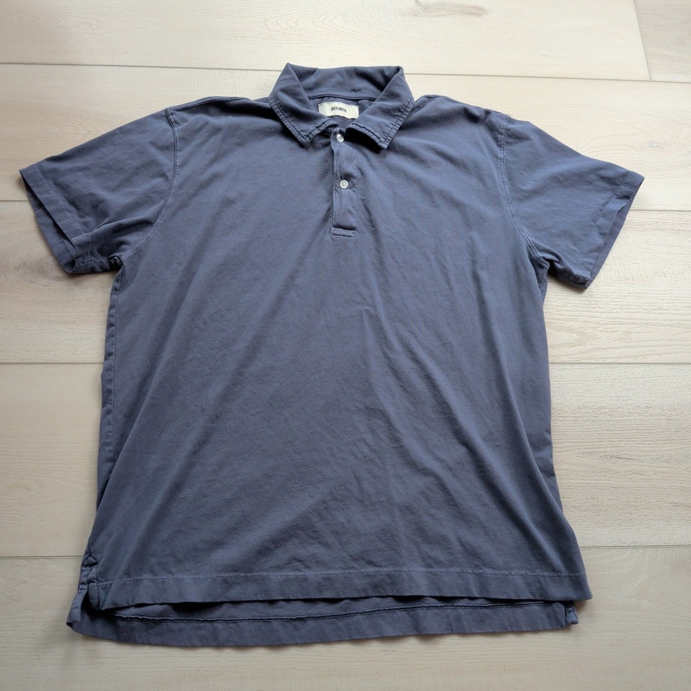 Buck Mason Sueded Polo Shirt Mens L Slate Blue Cotton Jersey Short Sleeve